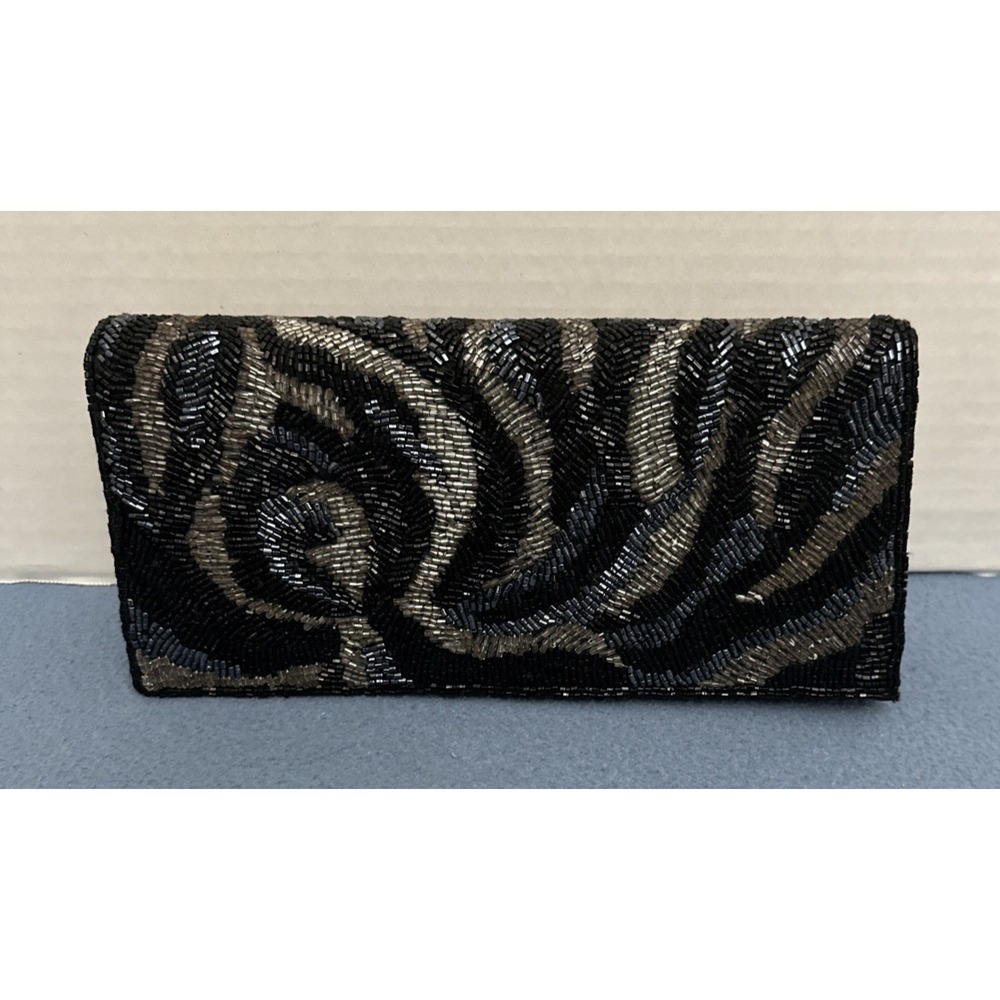 Okpta‎ Black w/Multicolor Swirled Beading Clutch/Crossbody Convertible Handbag
